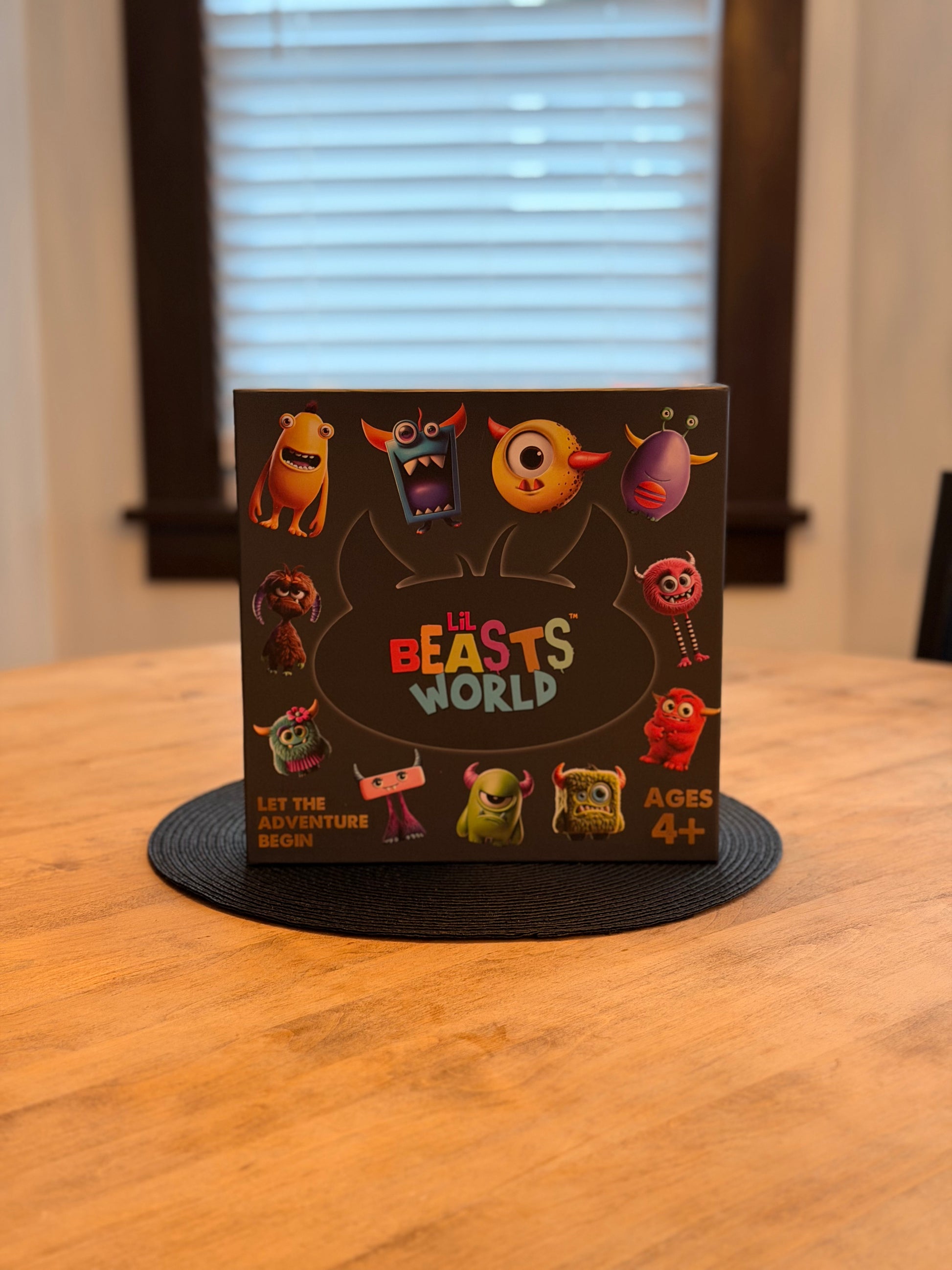 Screen-free movement board game box displayed indoors with warm lighting